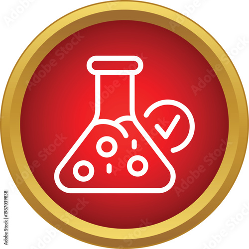 Conical flask containing liquid and bubbles with a check mark symbolizing a positive outcome
