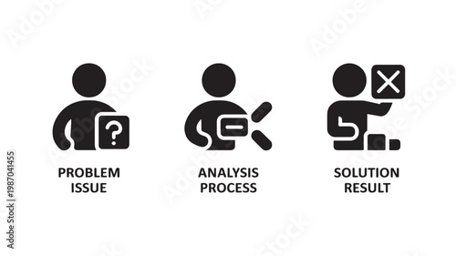 Problem Solving Icons Set Flat Minimal Process Flow Business Strategy Analysis Steps