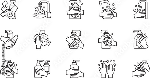 DescHand Washing and Hygiene Line Icon Set