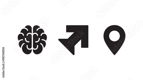 Brain Navigation Icon Direction Arrow Location Pin Thinking Strategy Intelligence Concept