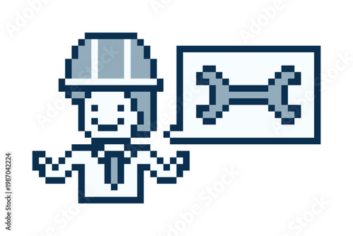 Cartoon cute engineer work factory improvement with industry,8 bit,manufacture,business.