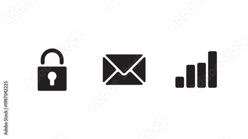 Business Finance Technology Icons Lock Email Bar Chart Security Data Communication Set