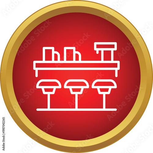 Outline icon showing a bar counter, three stools, and refreshing beer mugs