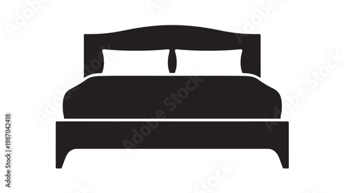 Bed Icon Silhouette Bedroom Furniture With Pillows Minimal Interior Design Graphic