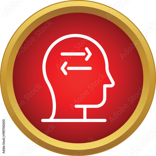 Human head icon with reciprocal arrows representing thought exchange and data processing