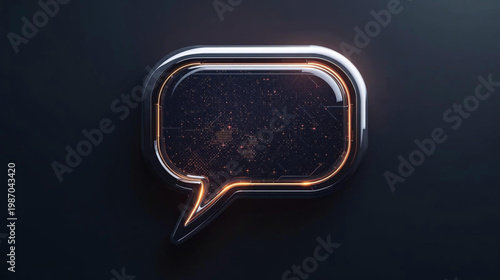 A futuristic, glowing speech bubble on a dark minimalist background.