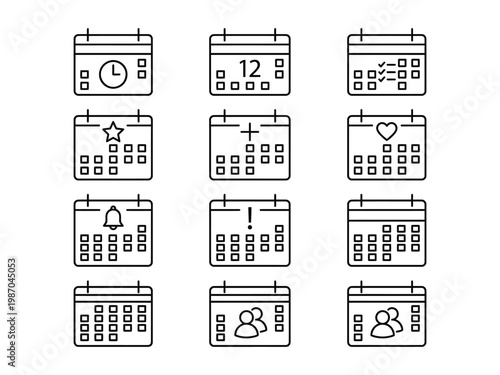 Calendar event reminder and schedule management line icons set with line art icon set calendar schedule reminder deadline appointment organizer planning management notification important