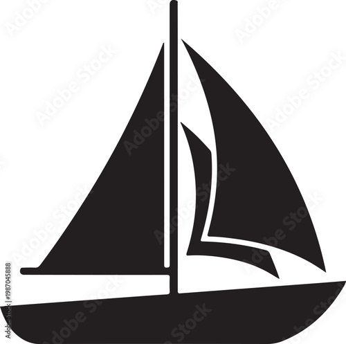 Sailboat with two sails and a mast on a simple modern design isolated on transparent background