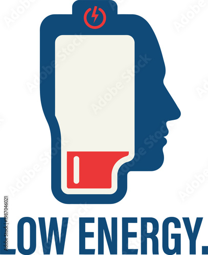 Low Energy Human Battery Illustration | Burnout Mental Health Concept for Productivity Design