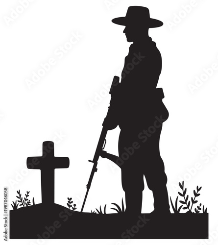 Soldier Standing by Grave Silhouette with Rifle
