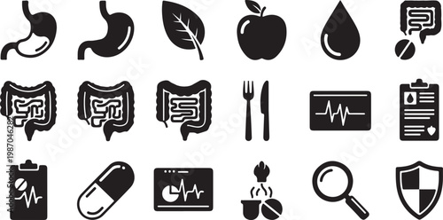 Digestive Health Medical Icons and Symbols Set