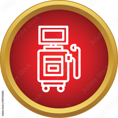 Ultrasound machine icon representing diagnostic healthcare equipment on a red and gold background