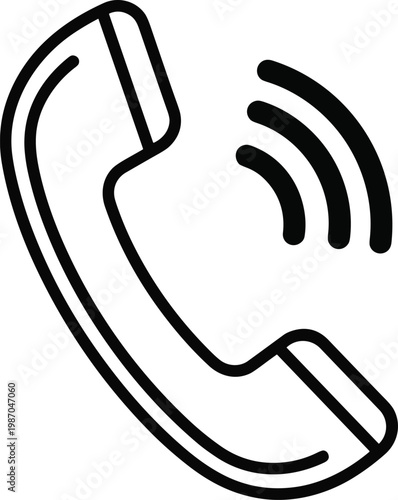 phone call icon, telephone receiver line illustration, communication symbol, minimal flat design, contact concept, modern vector graphic, calling signal outline style