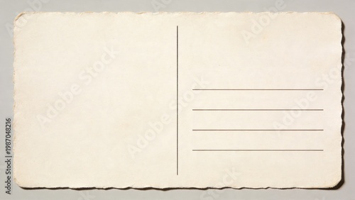  depicts a vintage-style postcard with a blank, off-white surface. The layout is typical of traditional postcards, featuring a vertical line dividing the card into two sections. On the right side, the