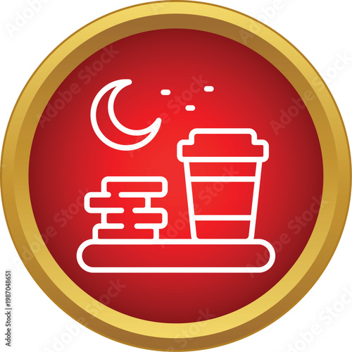 Coffee cup and snacks on a tray with moon and stars illustrating late night service