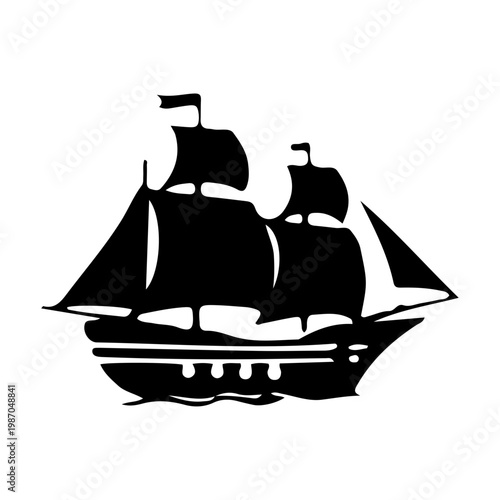 Antique Sailing Ship Silhouette Graphic Illustration