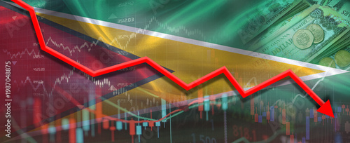 Guyanese financial crisis on economic graph. Financial fall of Guyana on economy market