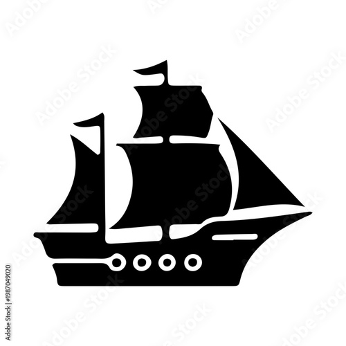 Vintage Sailing Ship Silhouette Icon for Nautical Design