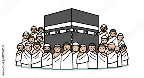 Muslims pilgrims in white robes.