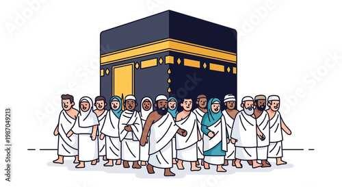 Muslims pilgrims in white robes.