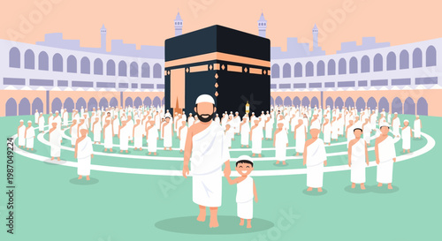 Muslims pilgrims in white robes.