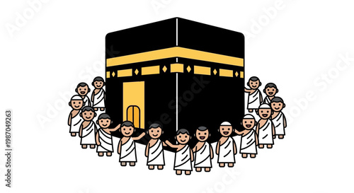 Pilgrims in white robes around Kaaba.