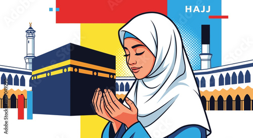 Woman in white hijab praying.