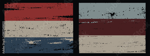 Black and white grunge style background featuring a vintage textured design inspired by the national flag of Holland with an aged and dirty paper look