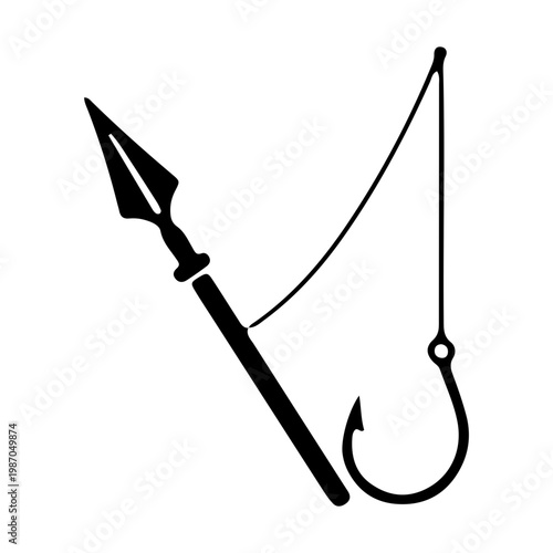 Harpoon and Fish Hook Silhouette Illustration for Fishing