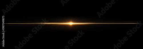 Foto Golden Light Flare Horizontal Glow Effect on Dark Background.