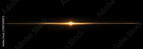 Obraz  z motywem Golden Light Flare Horizontal Glow Effect on Dark Background.
