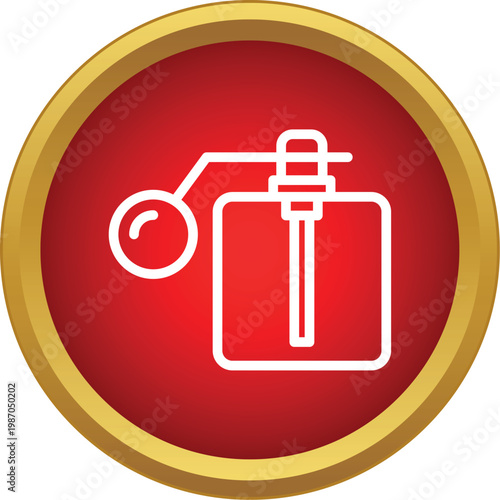 Perfume bottle with an atomizer and pump icon in a red circle
