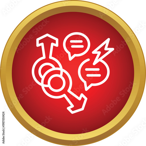 Male gender symbols with speech bubbles showing communication and conflict