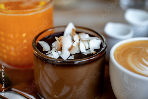 Wallpaper Mural Orange lemonade, mousse chocolate with grated coconut, cappucino, three cup. Torontodigital.ca