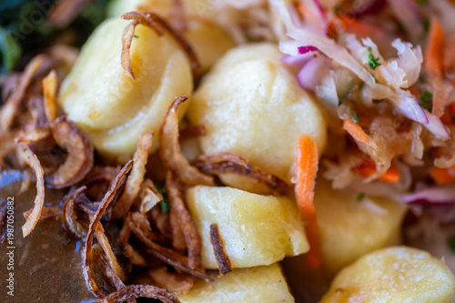 Wallpaper Mural Roasted potato cube, baked onion and salad, Torontodigital.ca