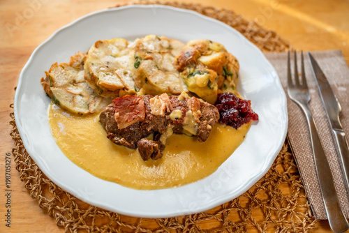 Wallpaper Mural Baked venison loin with roasted bacon, vegetable sauce "svickova", dumpling. Torontodigital.ca