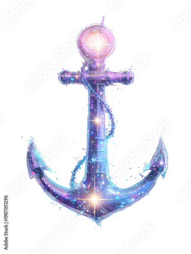 A shiny anchor with a glowing orb on a transparent background