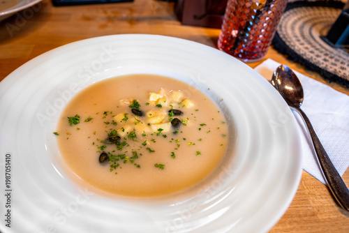 Wallpaper Mural Cauliflower soup with sunflower seed, apple cube and oil Torontodigital.ca