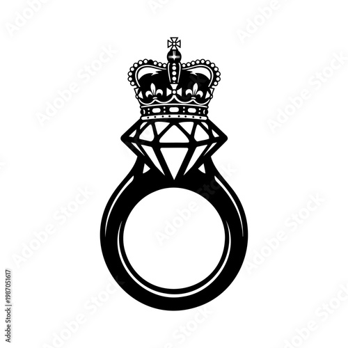 Royal jewelry design featuring a diamond topped with a decorative crown