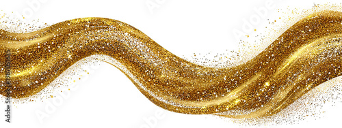 A golden glittery wave on a transparent black background