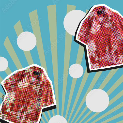 Beach shirt halftone grunge texture collage element,vintage pop art paper cutout sticker