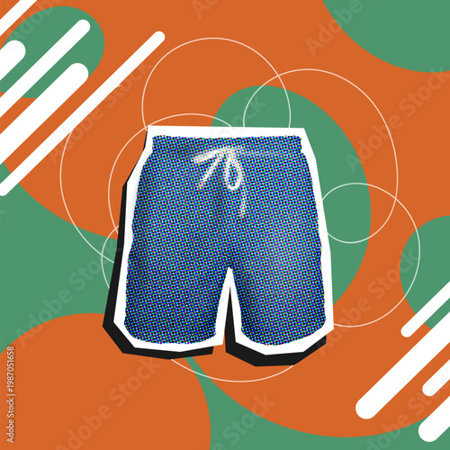 Halftone shorts grunge texture collage element,vintage pop art paper cutout sticker