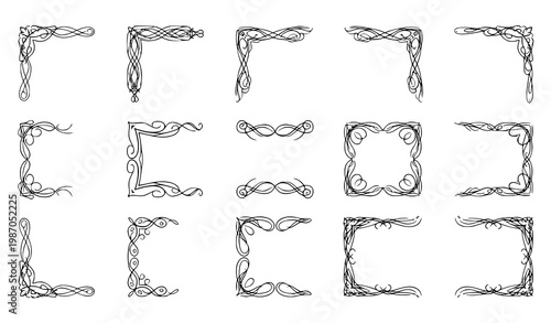 Elegant ornamental corner design elements vector set with floral vintage decoration collection