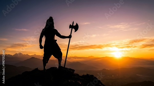 Parshuram Jayanti celebration silhouette at sunset mountain peak