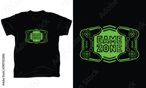Game zone t shirt design with two controllers and game console.