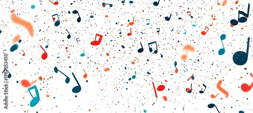 Vibrant Abstract Background Featuring Colorful Shapes and Floating Musical Notes in Harmony