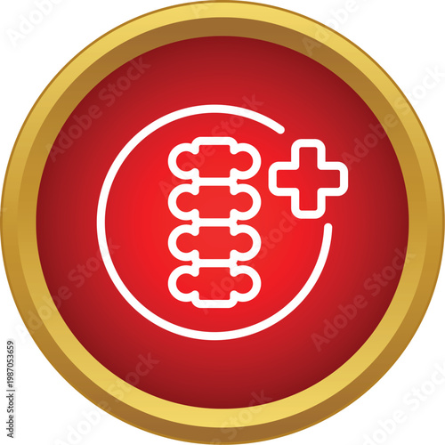 Human spine with medical cross inside a red and gold circle