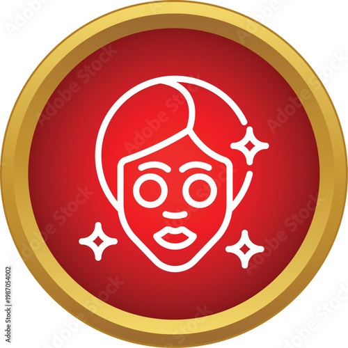 Woman applying glowing facial treatment mask to face inside red circle