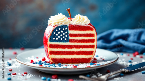 Apple shaped cake with american flag design for Independence Day on Fourth of July