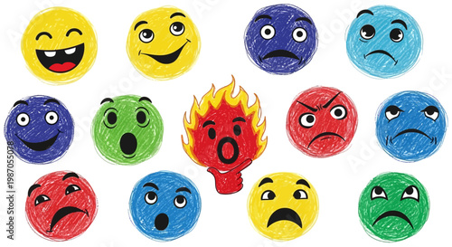 Colorful Emoji Faces Emotions.